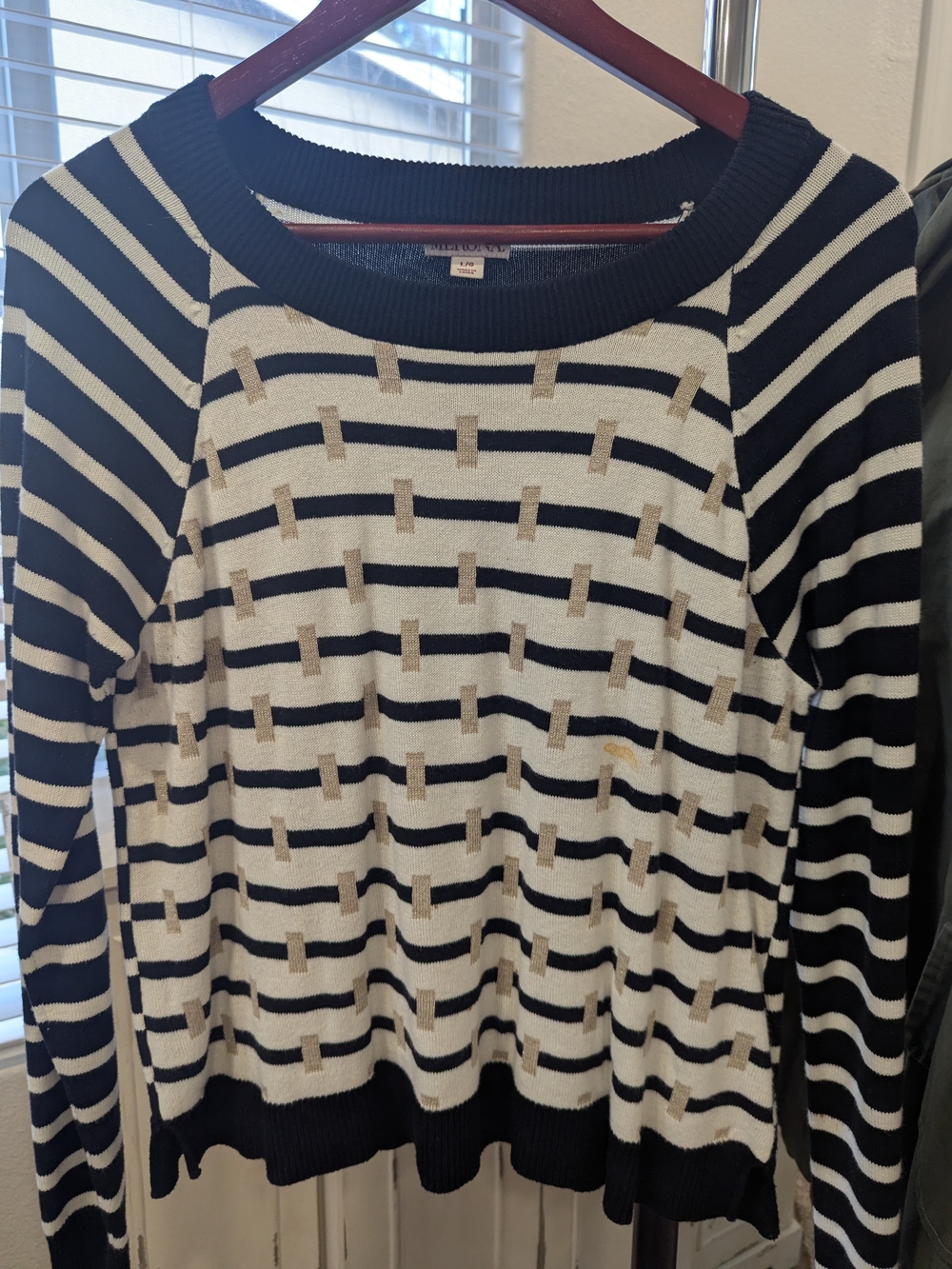 Merona Navy, White & Tan Striped Crewneck Sweater